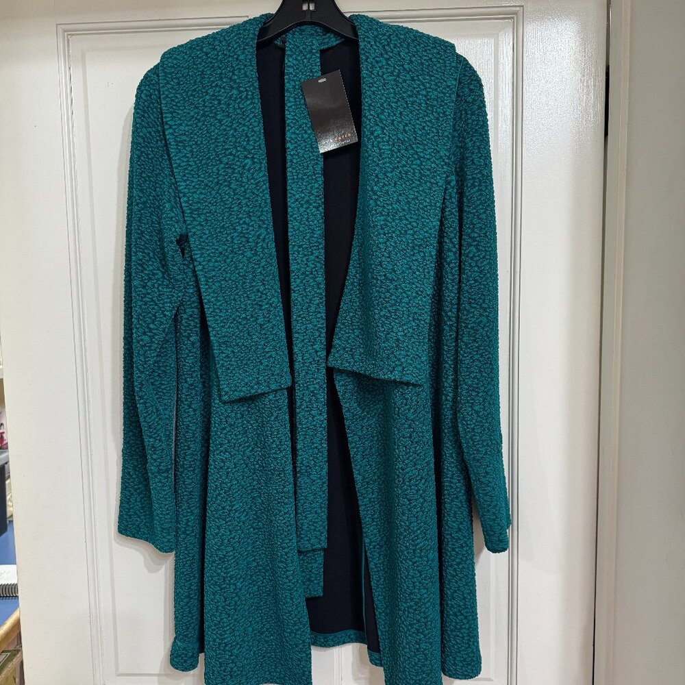 eva varro Teal Open-Front Draped Cardigan Jacket